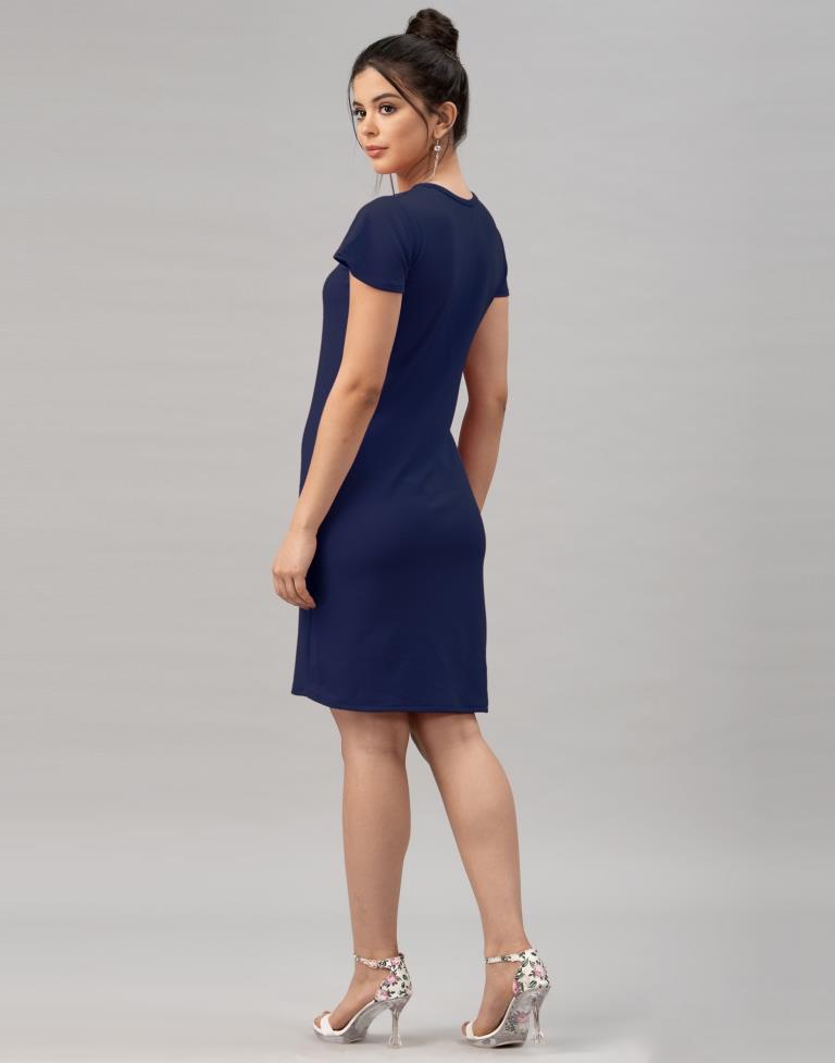 Sleek Navy Blue Coloured Knitted Lycra Bodycon | Sudathi