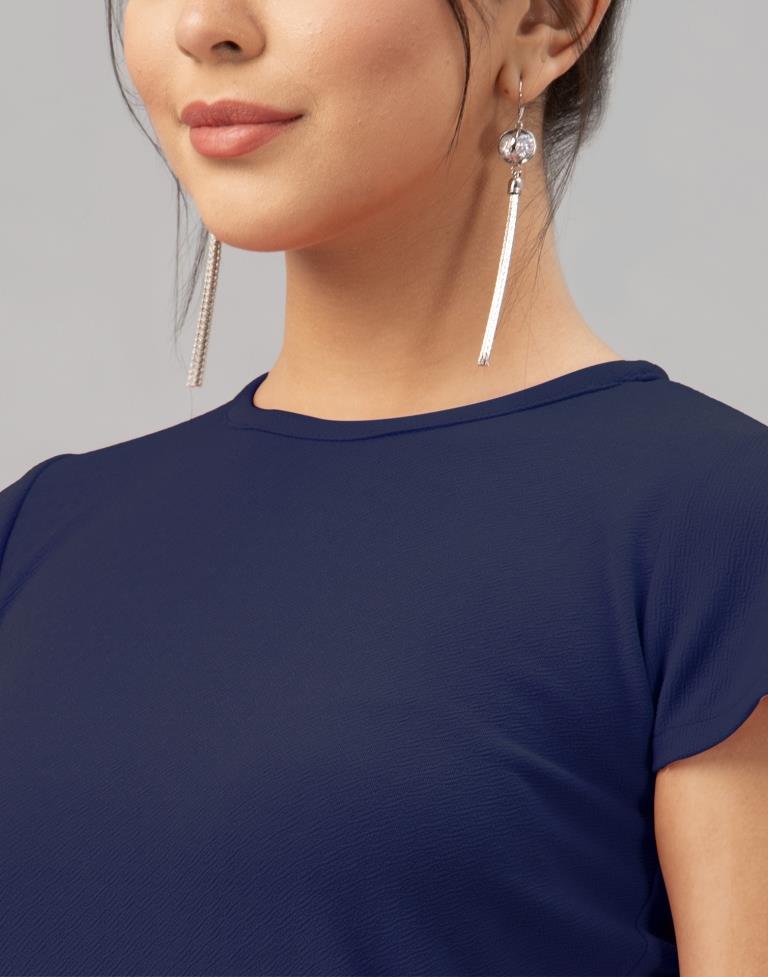 Sleek Navy Blue Coloured Knitted Lycra Bodycon | Sudathi