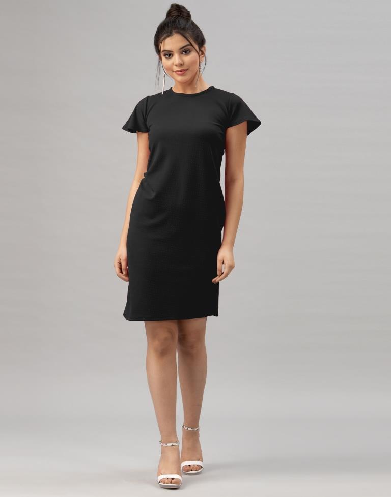 Favourable Black Coloured Knitted Lycra Dress | Leemboodi