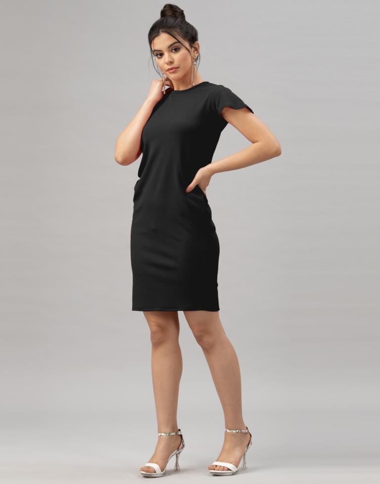 Favourable Black Coloured Knitted Lycra Dress | Leemboodi