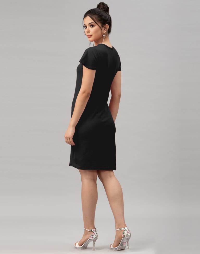 Favourable Black Coloured Knitted Lycra Dress | Leemboodi