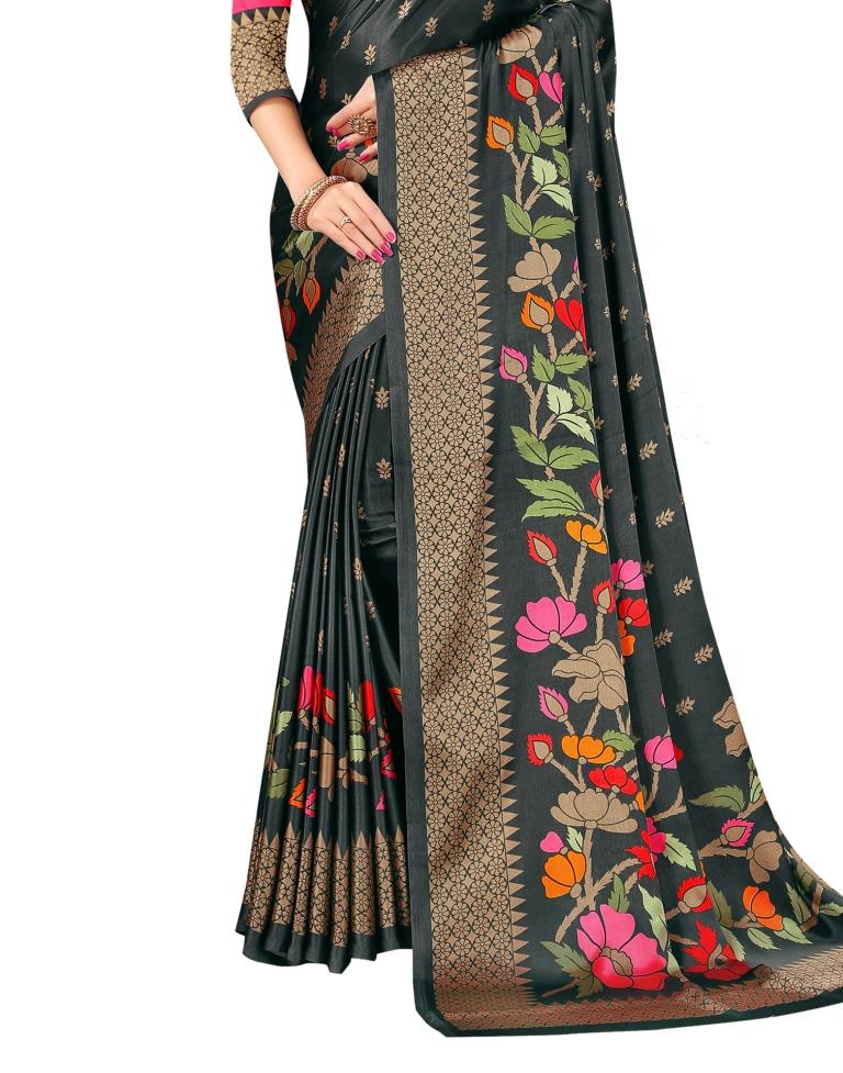 Grey Coloured Crepe Printed Partywear saree | Leemboodi