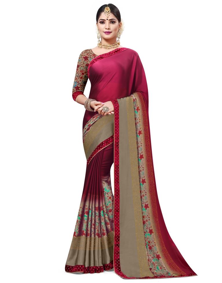 Burgundy Coloured Chiffon Embellished Partywear saree | Leemboodi