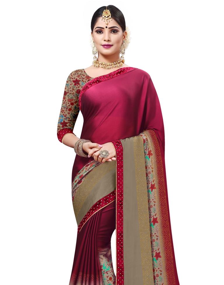 Burgundy Coloured Chiffon Embellished Partywear saree | Leemboodi