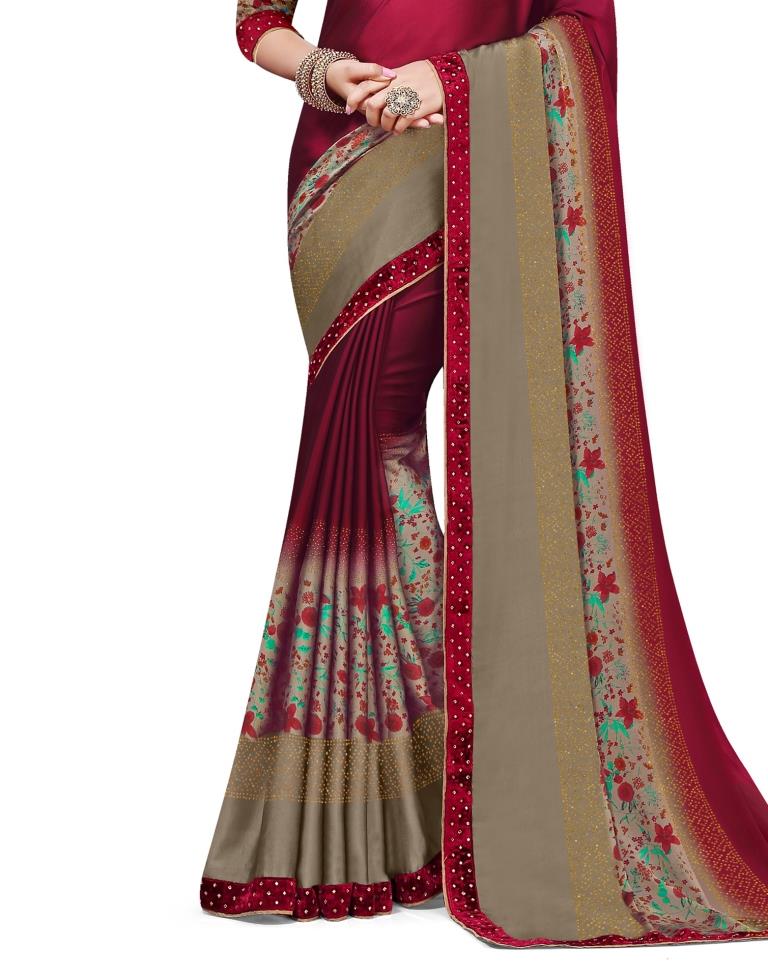 Burgundy Coloured Chiffon Embellished Partywear saree | Leemboodi