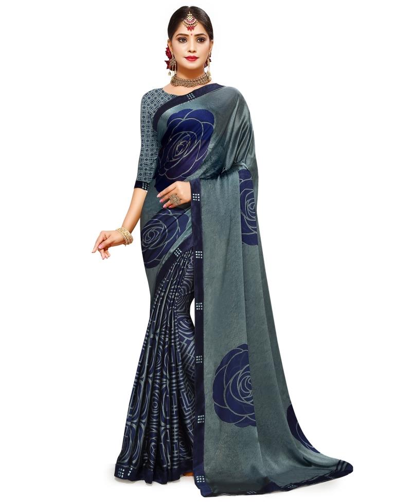 Spruce Blue Coloured Shimmer Printed Casual saree | Leemboodi
