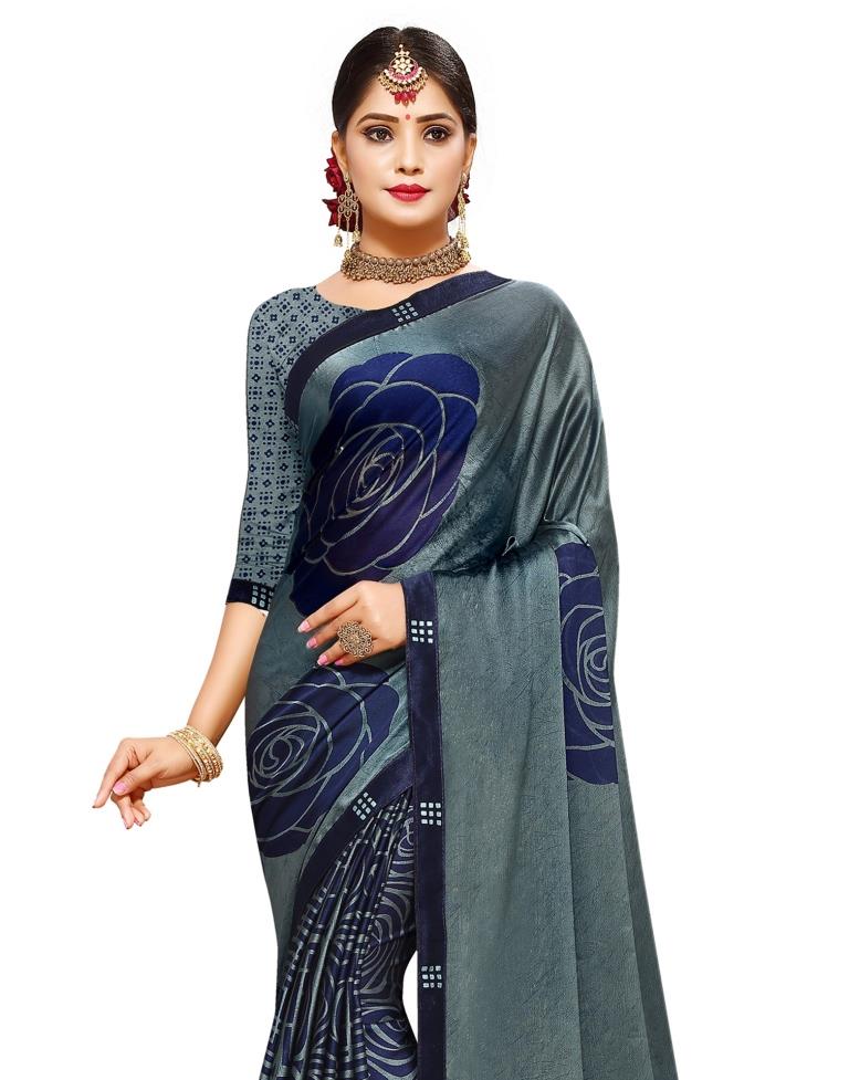 Spruce Blue Coloured Shimmer Printed Casual saree | Leemboodi