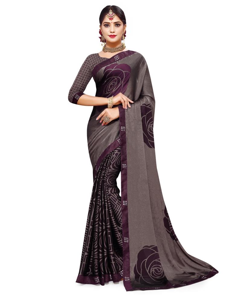 Grape Harvest Purple Coloured Chiffon Casual saree | Leemboodi