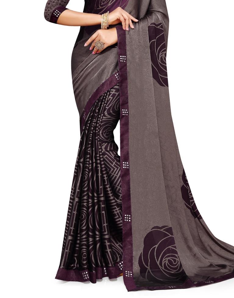 Grape Harvest Purple Coloured Chiffon Casual saree | Leemboodi