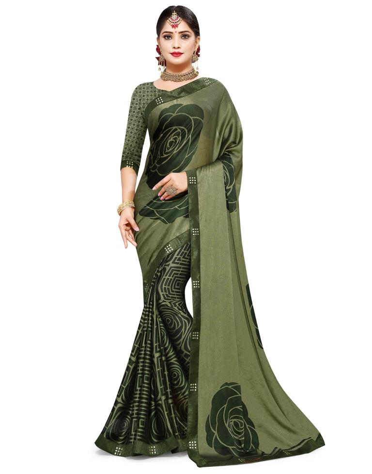 Light Olive Green Coloured Chiffon Printed Casual saree | Leemboodi