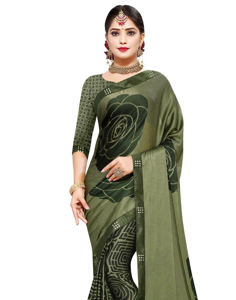 Light Olive Green Coloured Chiffon Printed Casual saree | Leemboodi