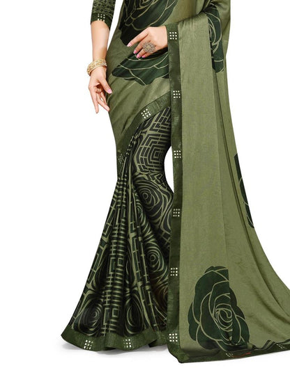 Light Olive Green Coloured Chiffon Printed Casual saree | Leemboodi