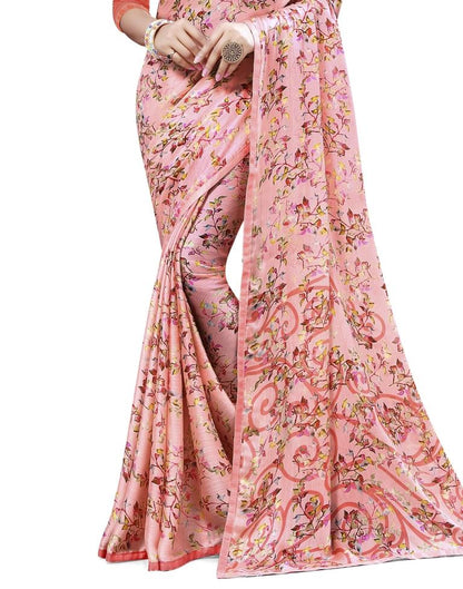 Salmon Pink Coloured Printed Chiffon Saree | Leemboodi