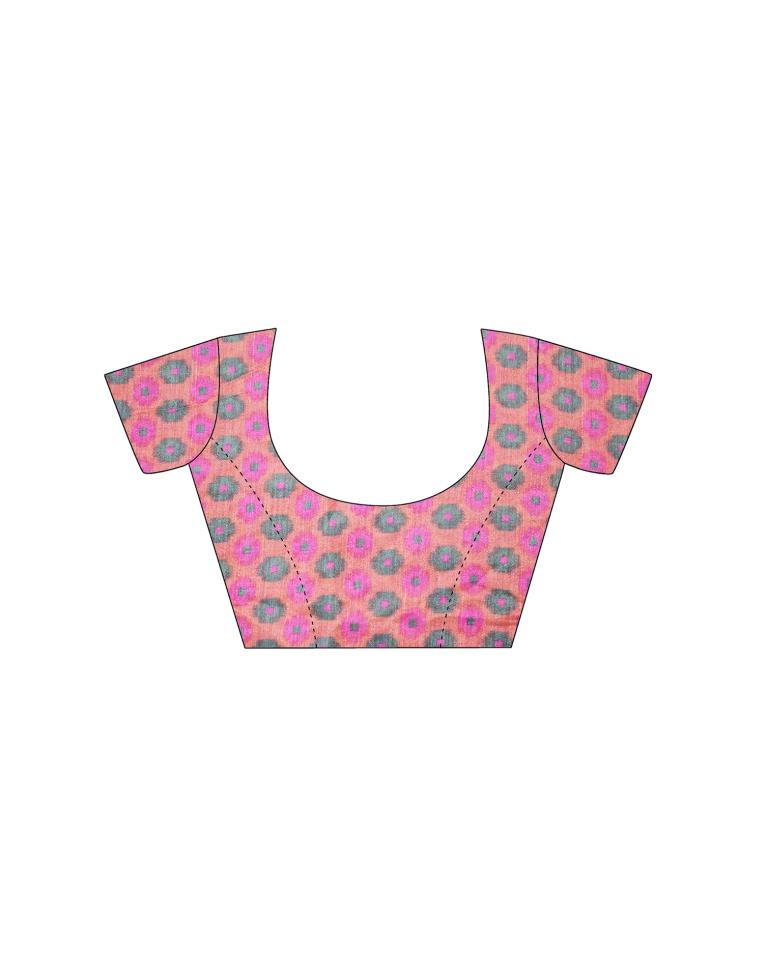 Salmon Pink Coloured Printed Chiffon Saree | Leemboodi