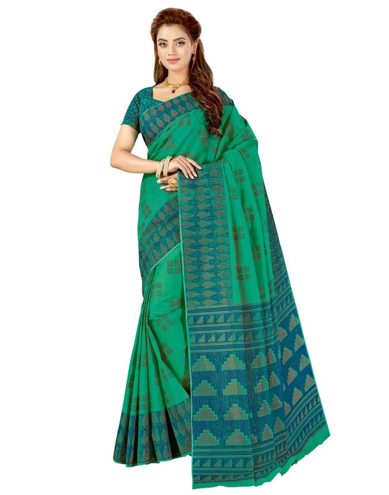 Paris Green Coloured Printed Cotton Saree | Leemboodi