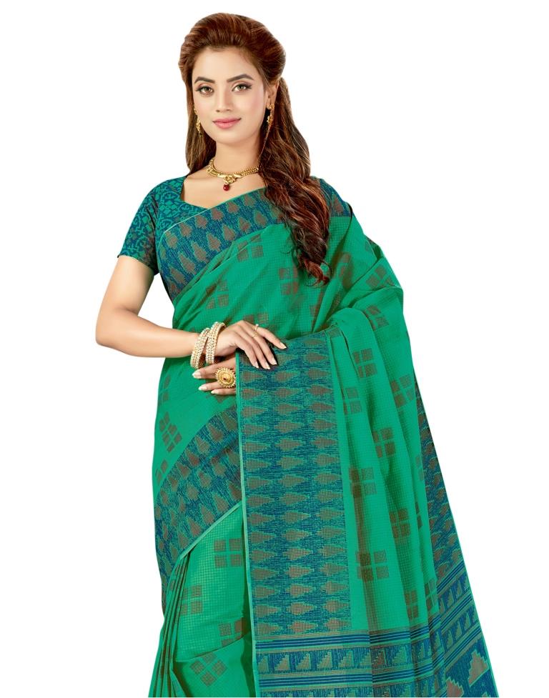 Paris Green Coloured Printed Cotton Saree | Leemboodi
