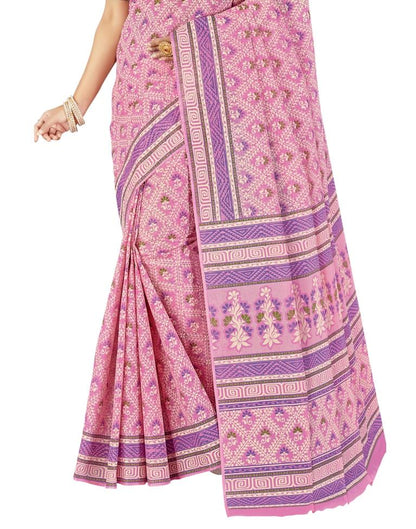 Hot Pink Coloured Printed Cotton Saree | Leemboodi