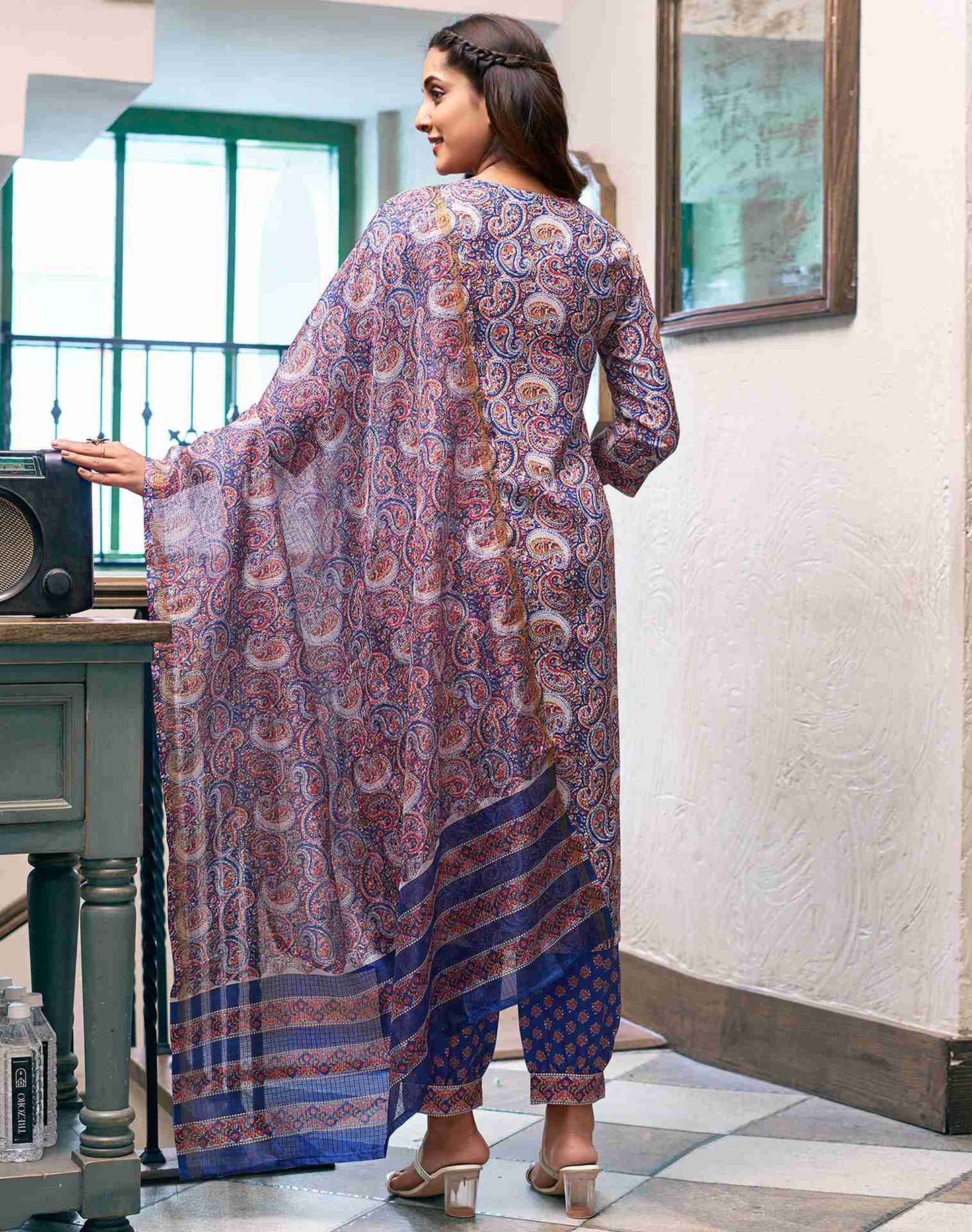Blue Rayon Printed Kurta Set With Dupatta