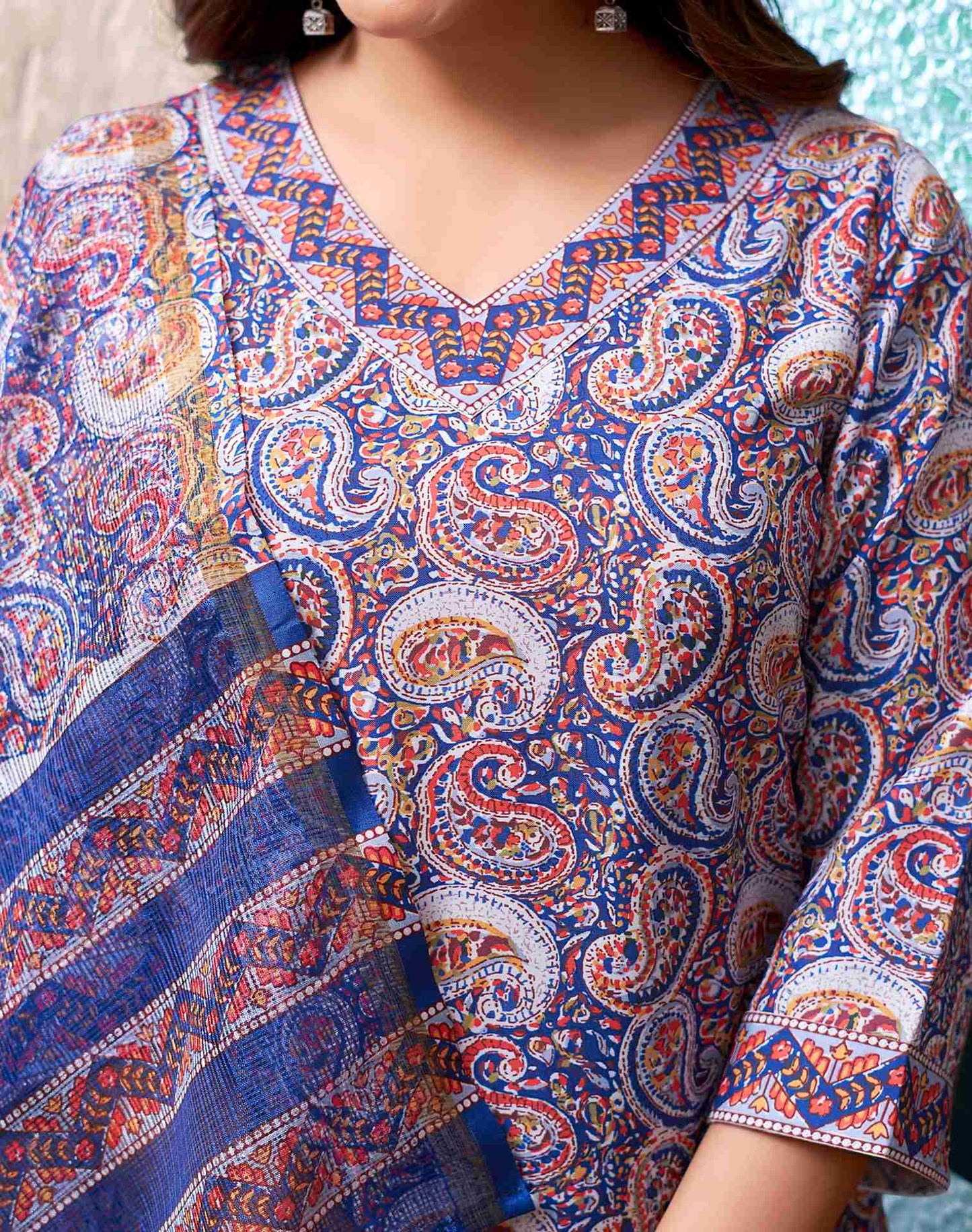 Blue Rayon Printed Kurta Set With Dupatta