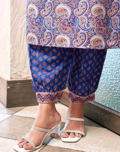 Blue Rayon Printed Kurta Set With Dupatta