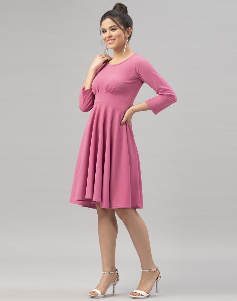 Standard Pink Coloured Knitted Lycra Dress | Sudathi