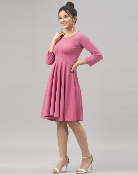 Standard Pink Coloured Knitted Lycra Dress | Sudathi