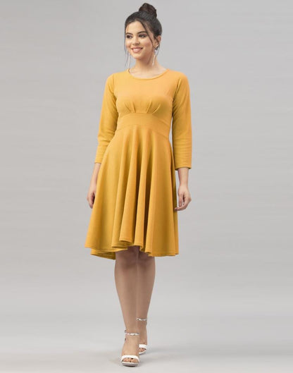 Whimsical Mustard Yellow Coloured Knitted Lycra Dress | Leemboodi