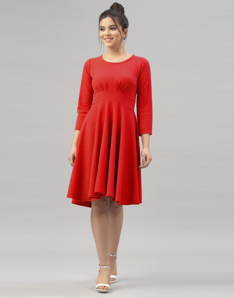 Lustrous Red Coloured Knitted Lycra Dress | Sudathi