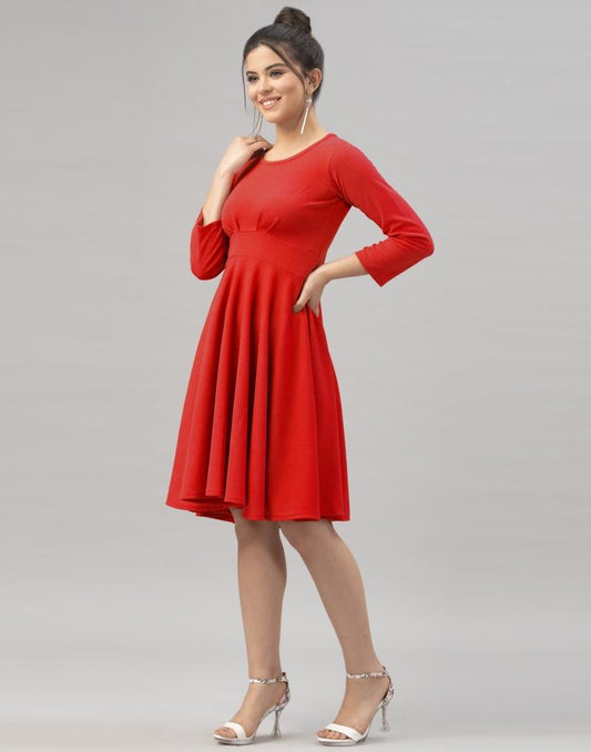 Lustrous Red Coloured Knitted Lycra Dress | Sudathi