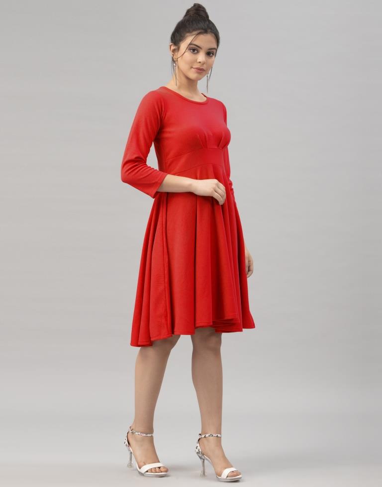 Lustrous Red Coloured Knitted Lycra Dress | Sudathi