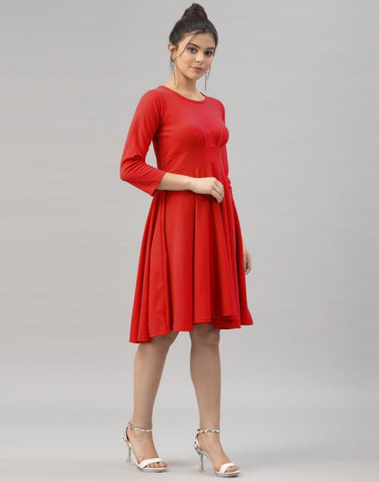 Lustrous Red Coloured Knitted Lycra Dress | Sudathi