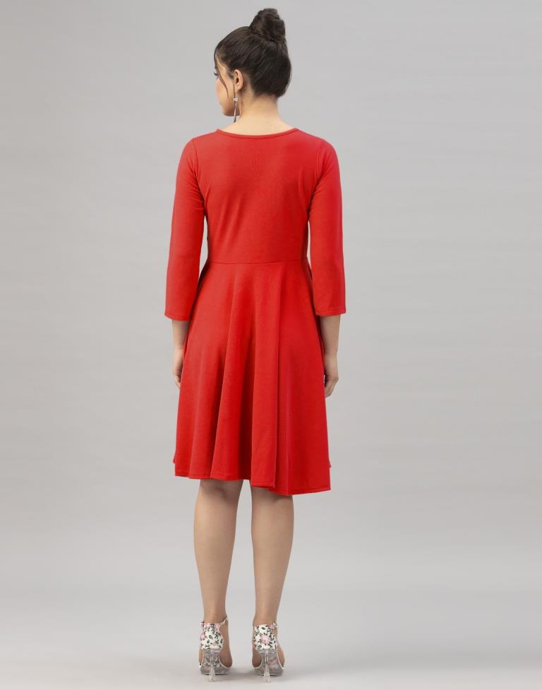 Lustrous Red Coloured Knitted Lycra Dress | Sudathi