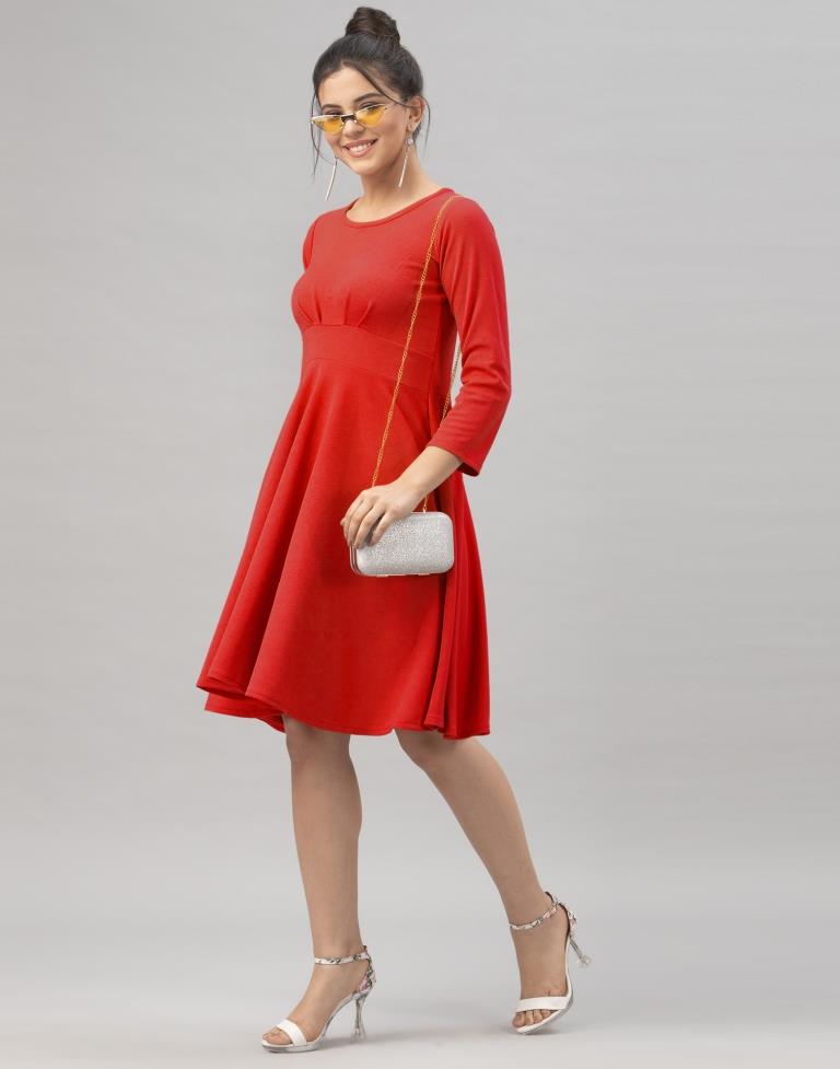 Lustrous Red Coloured Knitted Lycra Dress | Sudathi