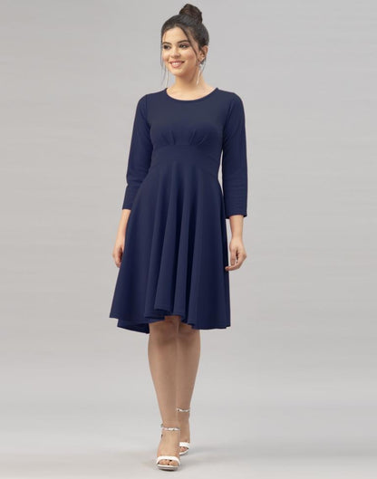 Glorious Navy Blue Coloured Knitted Lycra Dress | Leemboodi