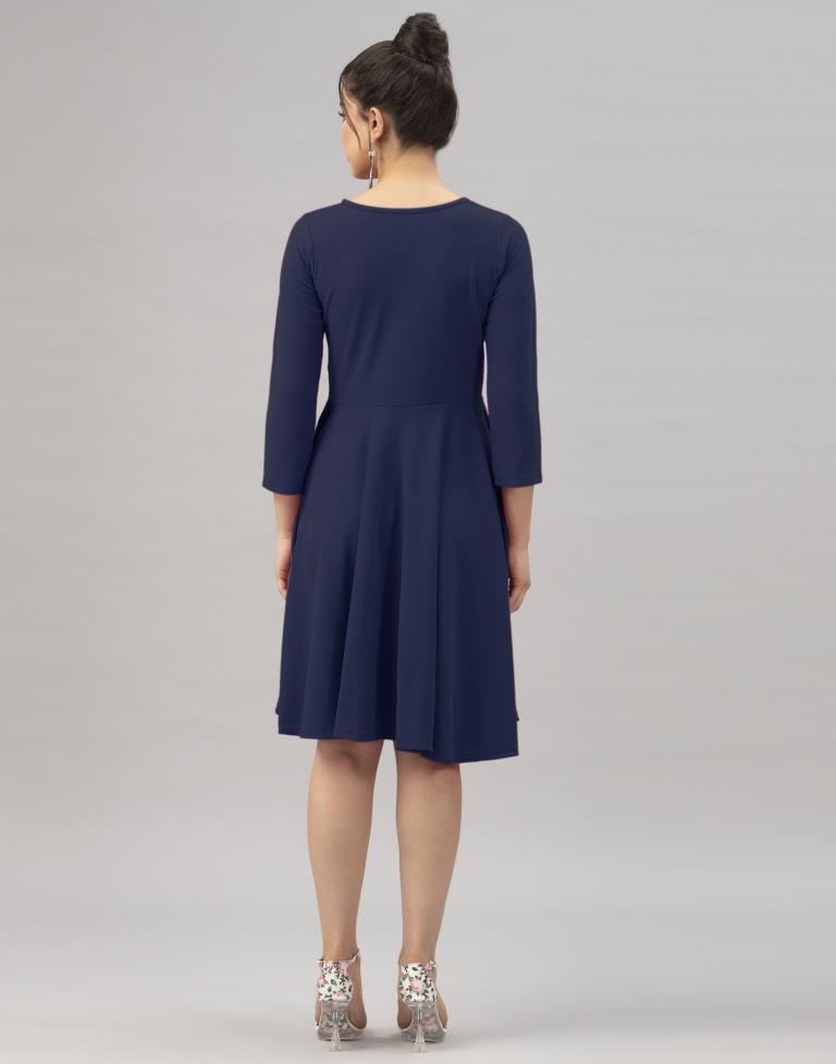 Glorious Navy Blue Coloured Knitted Lycra Dress | Leemboodi