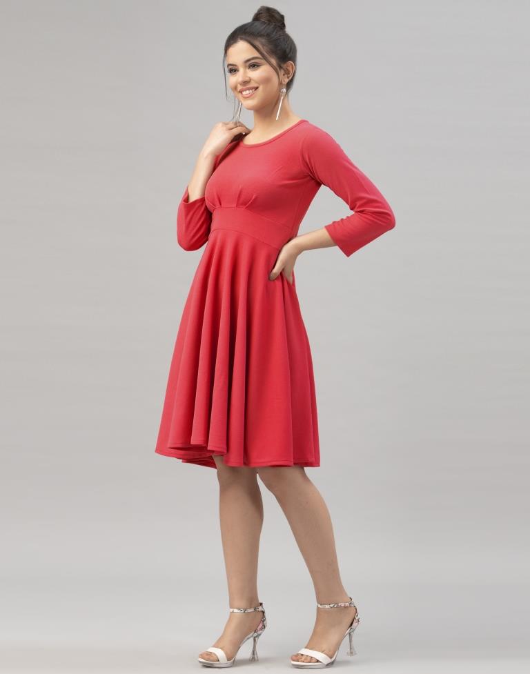 Amazing Red Coloured Knitted Lycra Dress | Sudathi