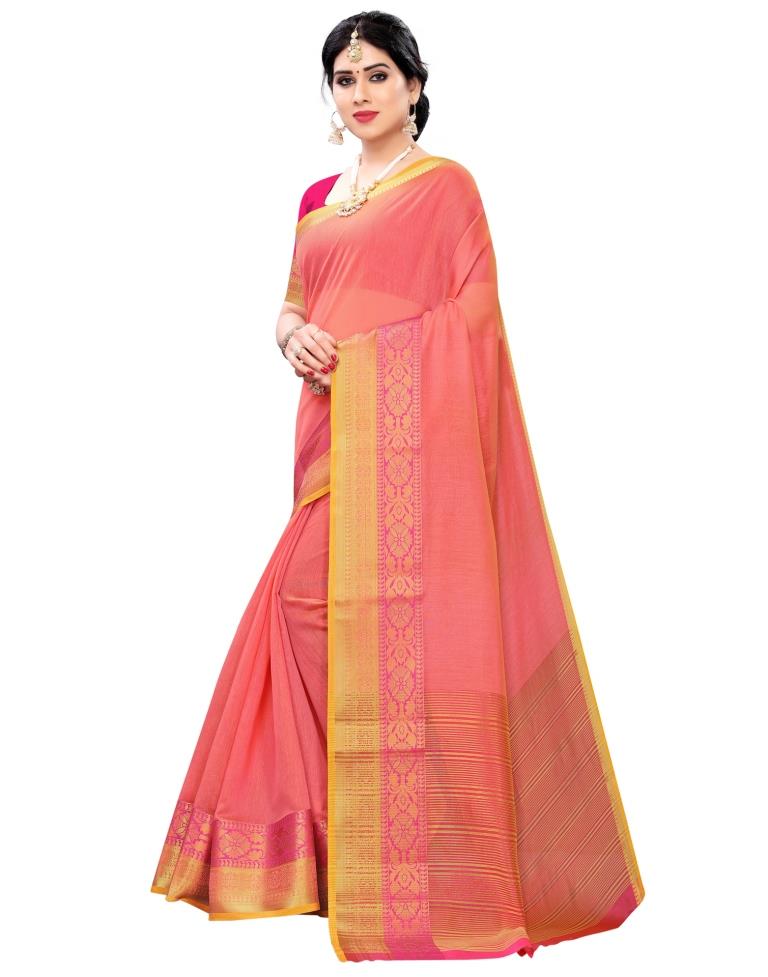 Coral Pink Coloured Jacquard Cotton Saree | Sudathi