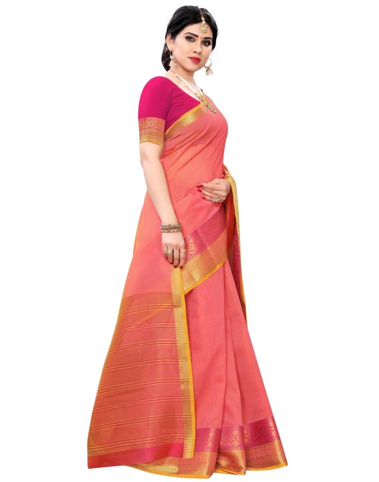 Coral Pink Coloured Jacquard Cotton Saree | Sudathi