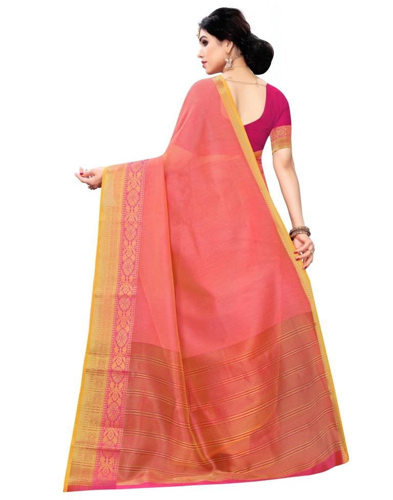 Coral Pink Coloured Jacquard Cotton Saree | Sudathi