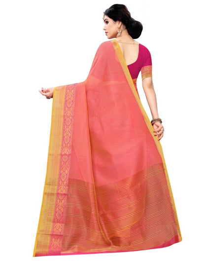 Coral Pink Coloured Jacquard Cotton Saree | Sudathi