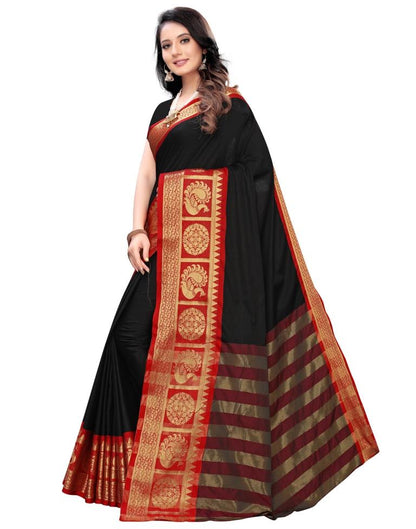 Black Coloured Poly Silk Jacquard Partywear saree | Leemboodi