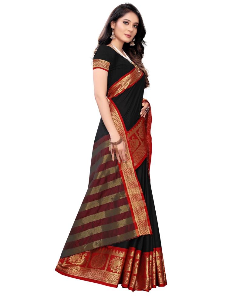 Black Coloured Poly Silk Jacquard Partywear saree | Leemboodi