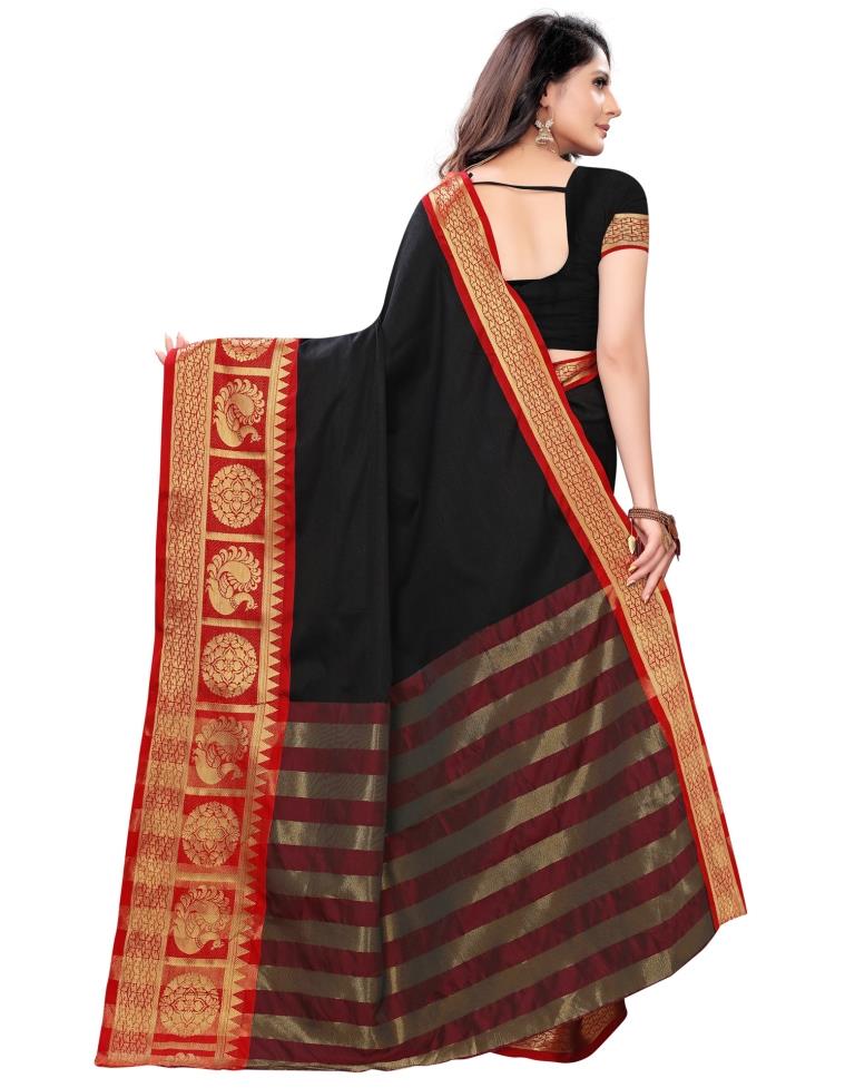 Black Coloured Poly Silk Jacquard Partywear saree | Leemboodi