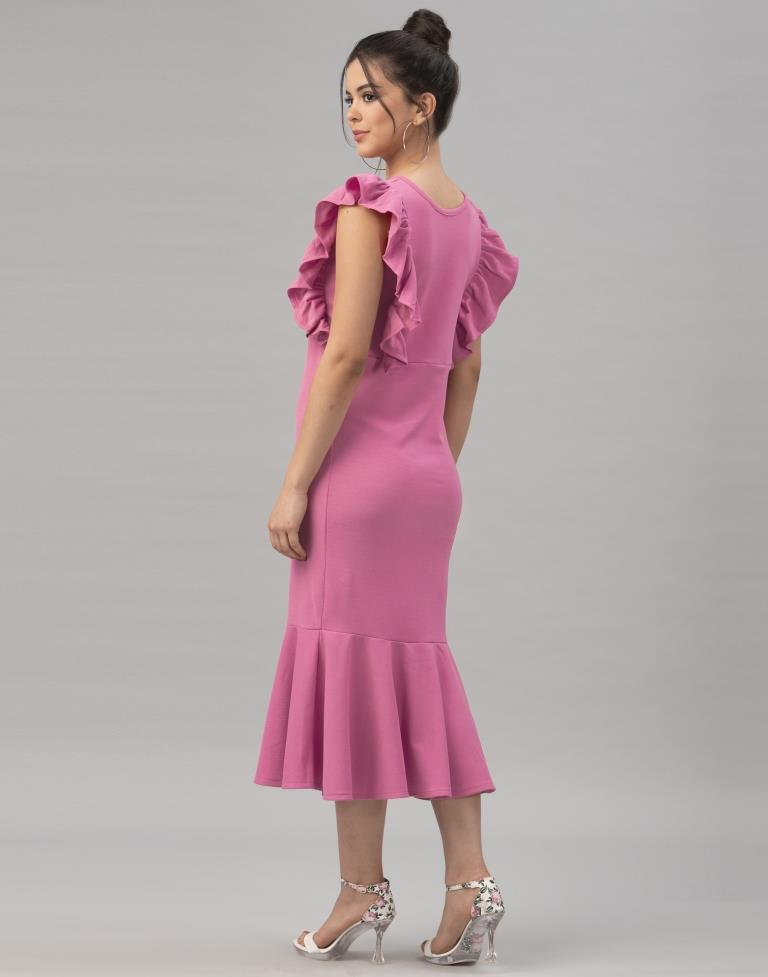 Mind Blowing Pink Coloured Knitted Lycra Dress | Sudathi