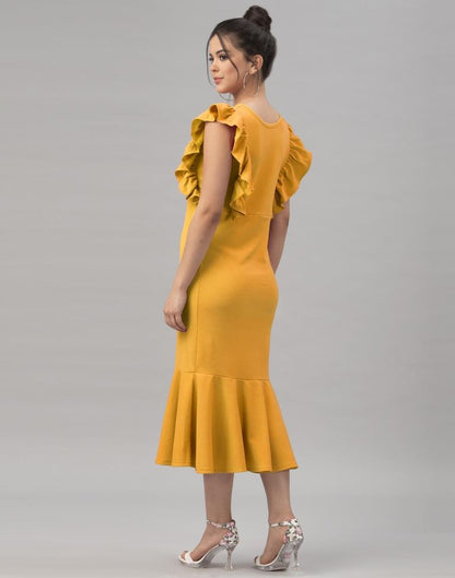 Blissful Mustard Yellow Coloured Knitted Lycra Dress | Sudathi
