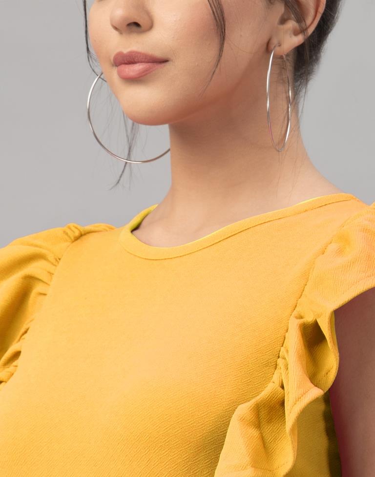 Blissful Mustard Yellow Coloured Knitted Lycra Dress | Sudathi