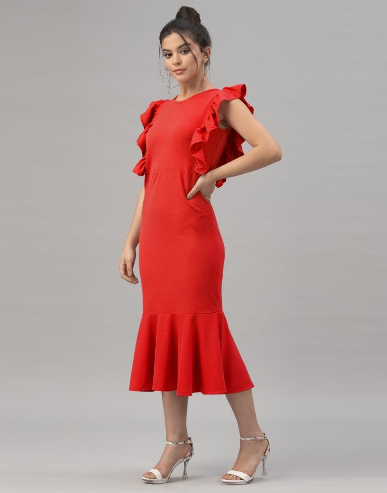 Sparkling Red Coloured Knitted Lycra Dress | Sudathi