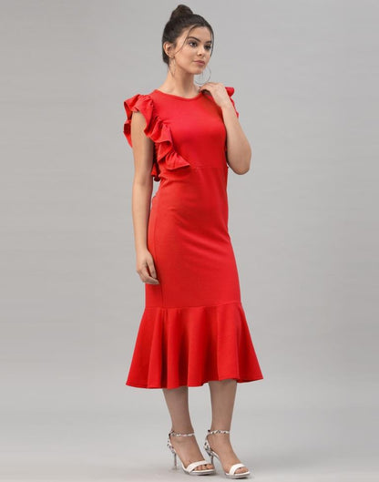 Sparkling Red Coloured Knitted Lycra Dress | Sudathi