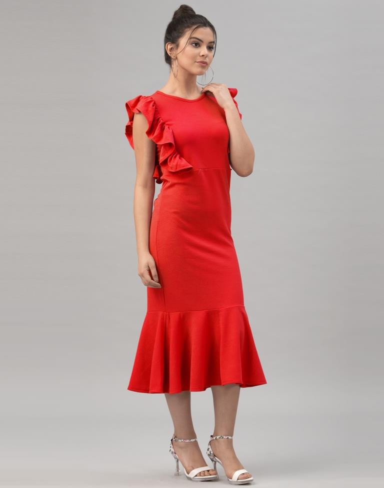 Sparkling Red Coloured Knitted Lycra Dress | Sudathi