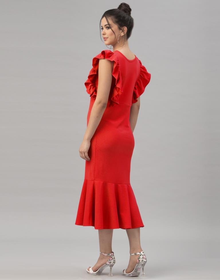 Sparkling Red Coloured Knitted Lycra Dress | Sudathi